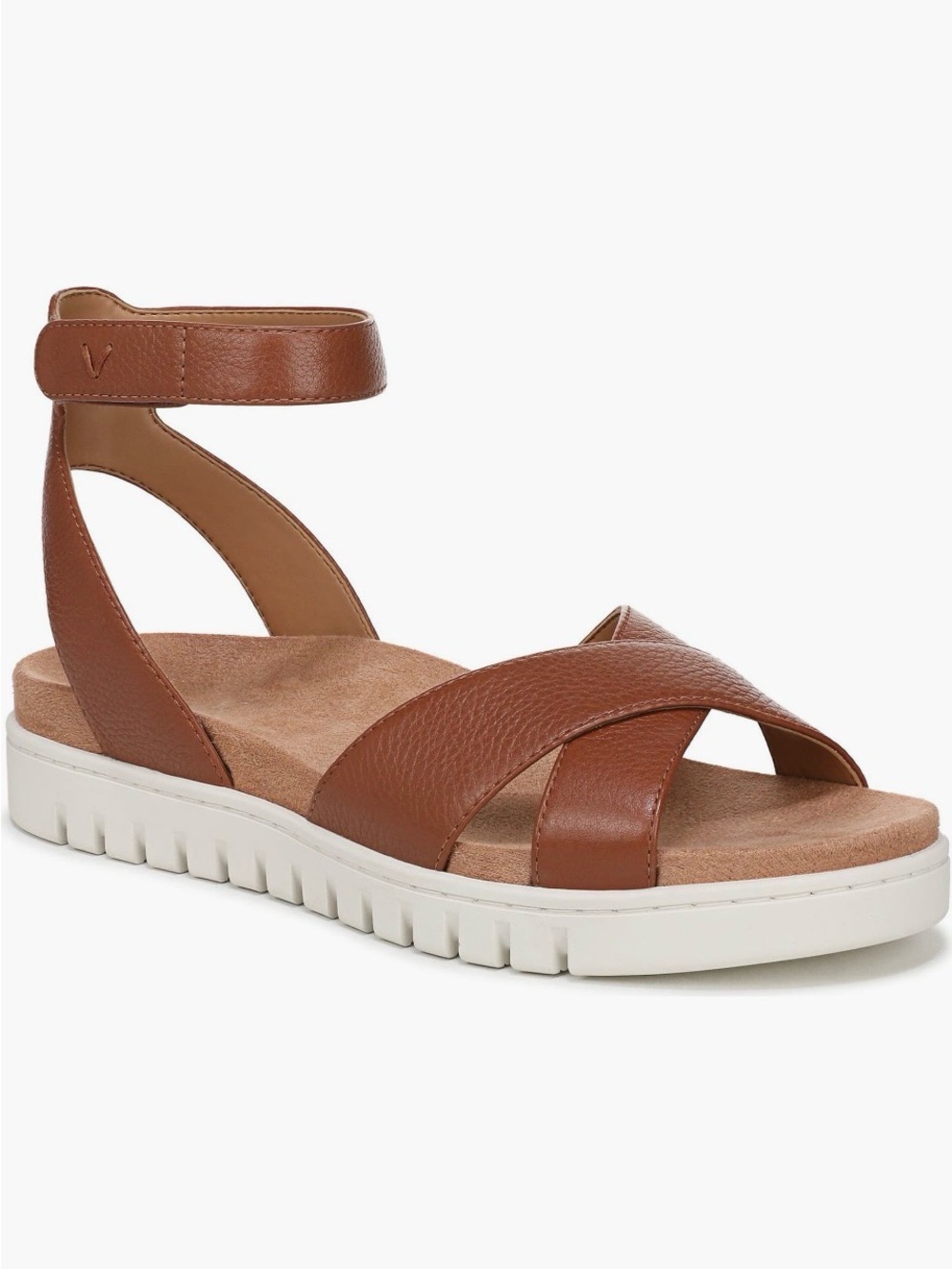 Vionic Uptown Merced Platform Brown Cross-Strap Ankle Sandals
